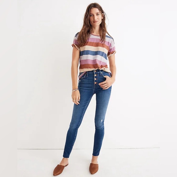 Madewell 10” High-Rise Button Fly Skinny Jeans Hanna Wash Magic Pockets‎ Size 26 - Picture 2 of 16